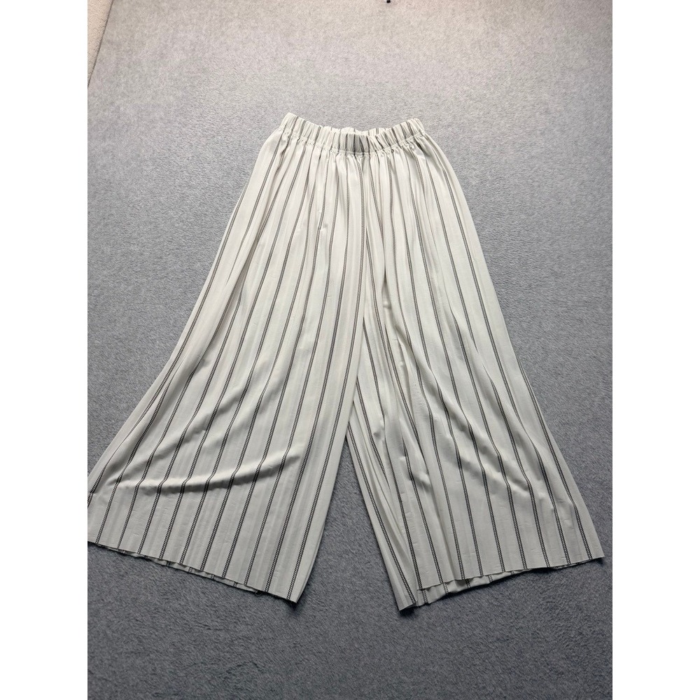 Jon & Anna Contemporary Cream Black Striped Wide Leg Pants Small Elastic Waist